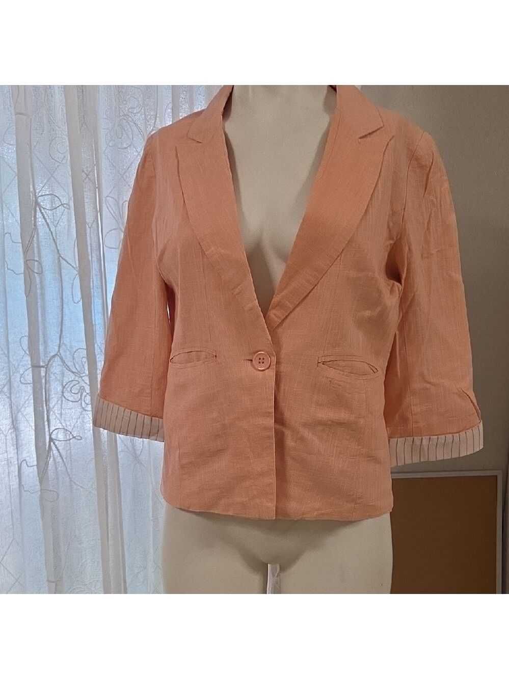 Entro Women’s Linen Blazer – M Core Length Lightweight Large Sz Lino